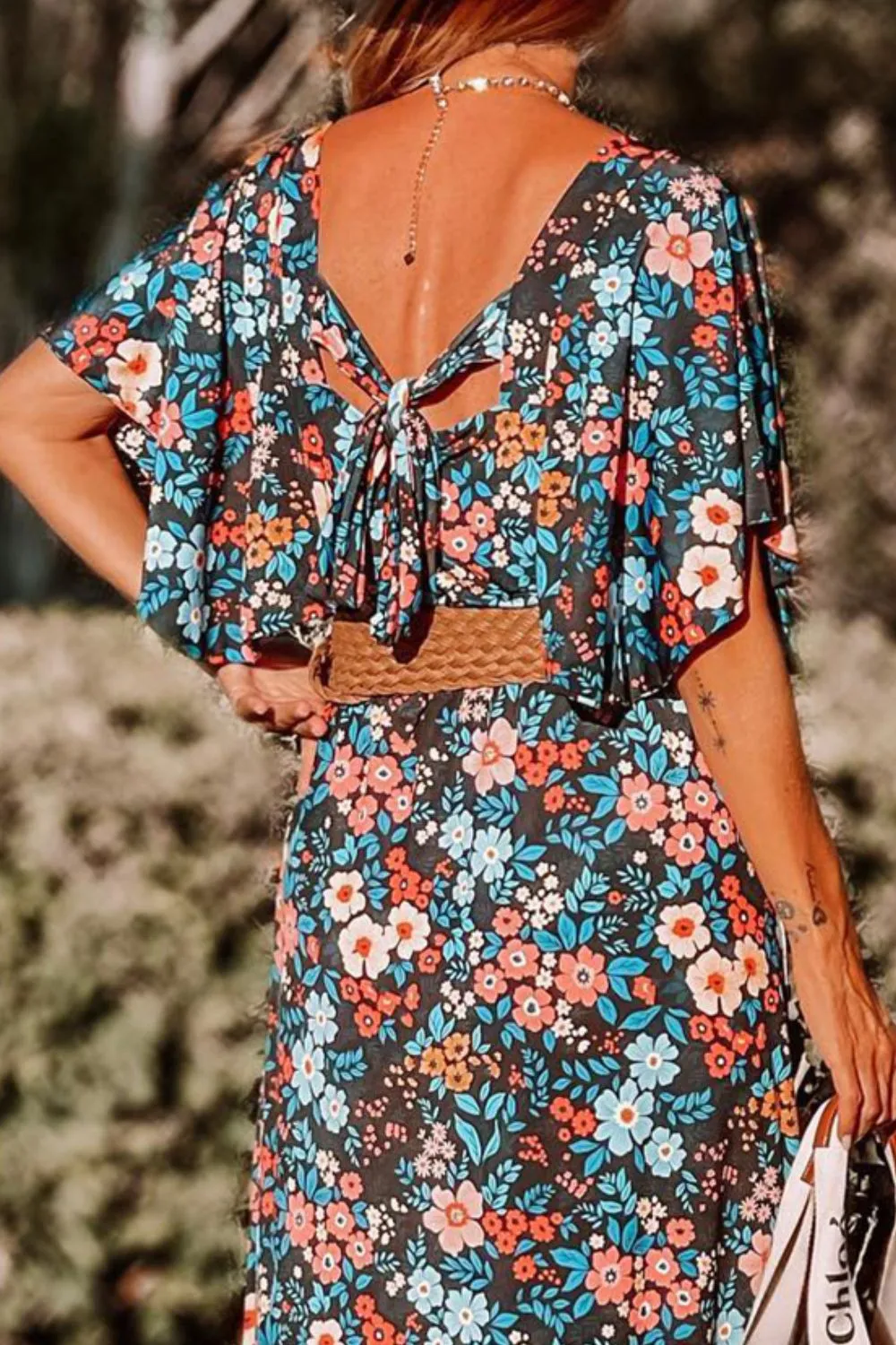 🌸 Tied Printed Round Neck Half Sleeve Dress 🌸