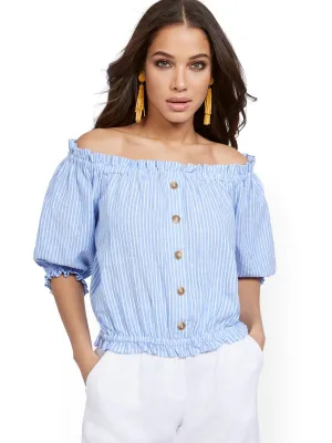 Button-Front Off-The-Shoulder Top