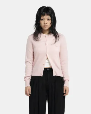 Crew Neck Cardigan in Faded Pink Melange