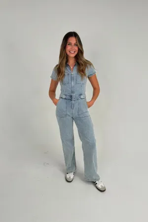 Freya Zip Jumpsuit In Light Wash
