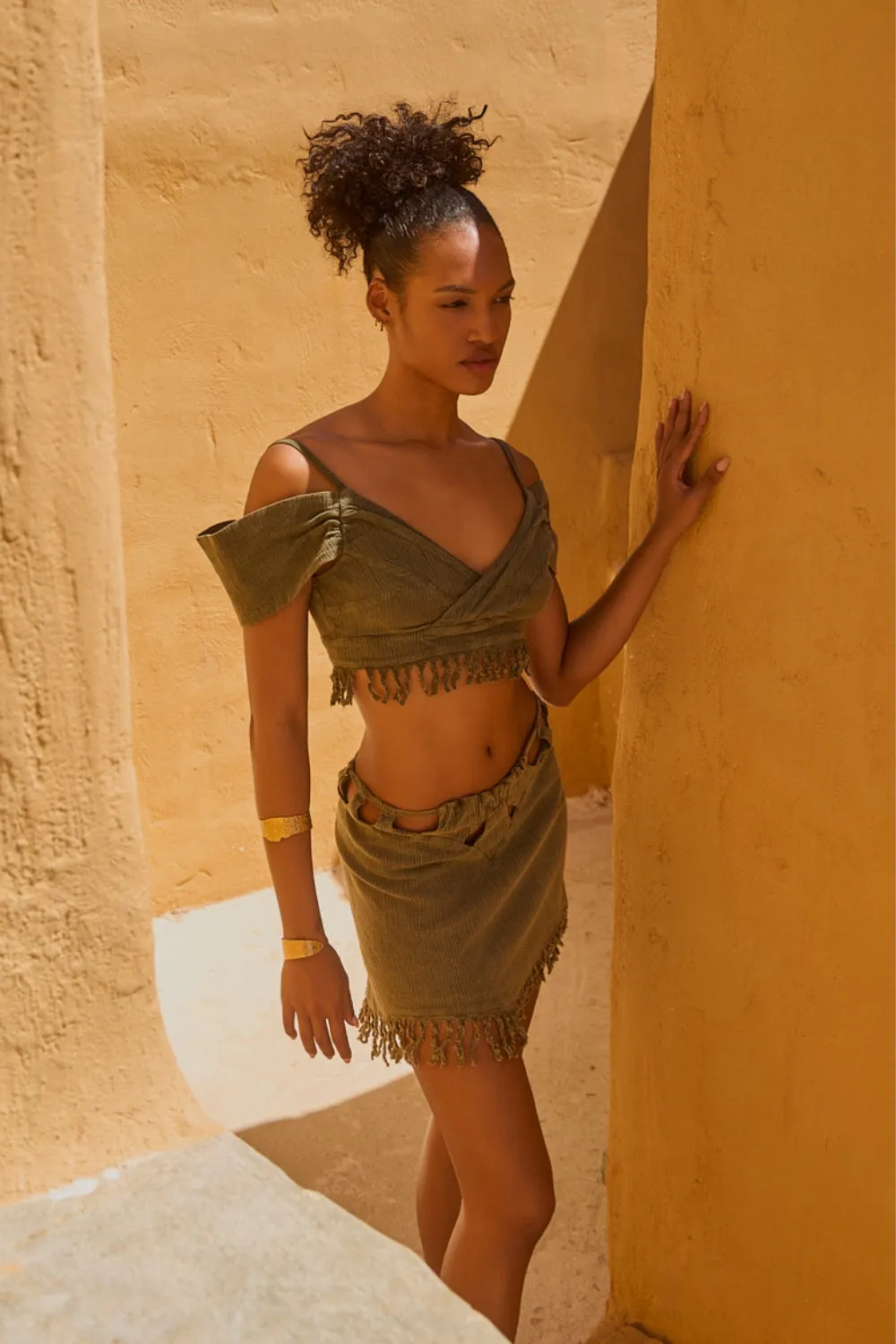 GAUZE CROP FRINGED TOP