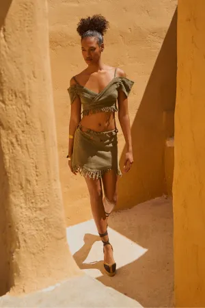 GAUZE CROP FRINGED TOP