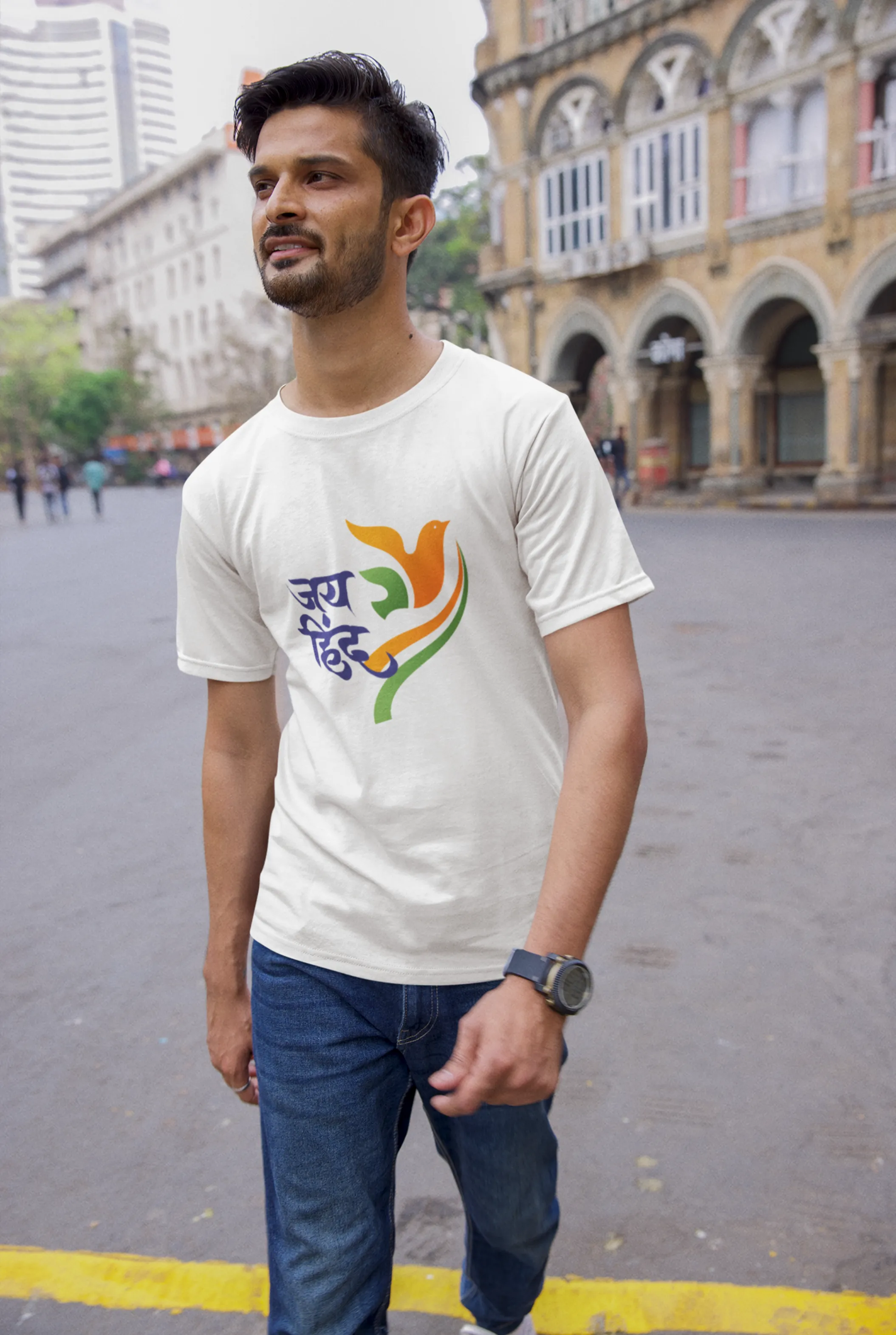 Jai Hind White Printed T-shirt for men