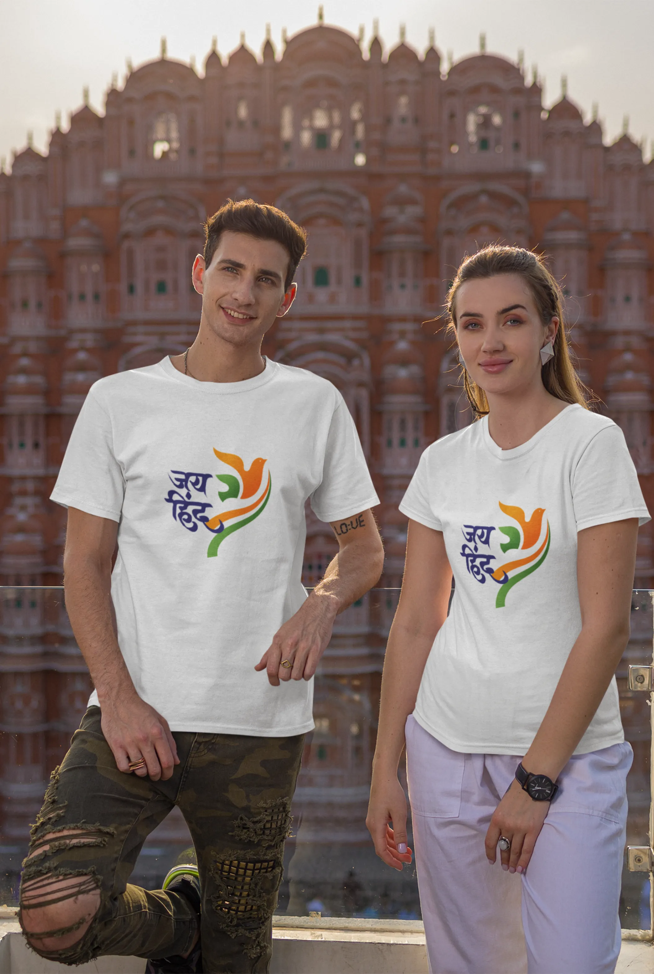 Jai Hind White Printed T-shirt for men
