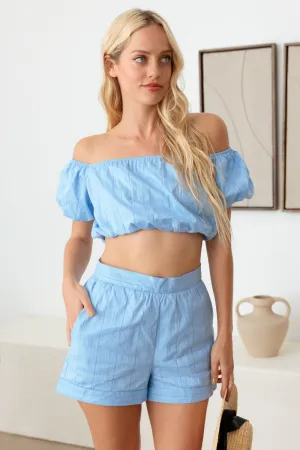 LE LIS COLLECTION Off Shoulder Crop Top & Shorts Set