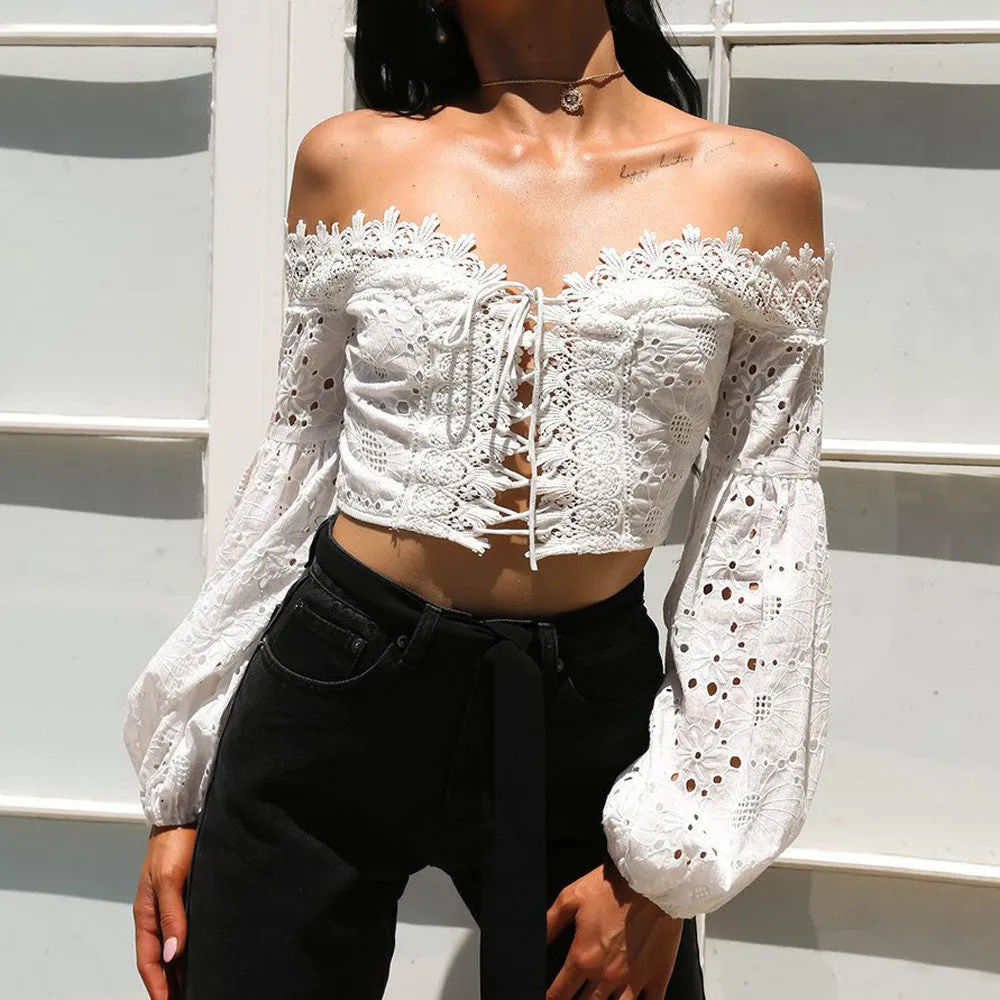 Lois Off Shoulder Long Sleeve Lace Top