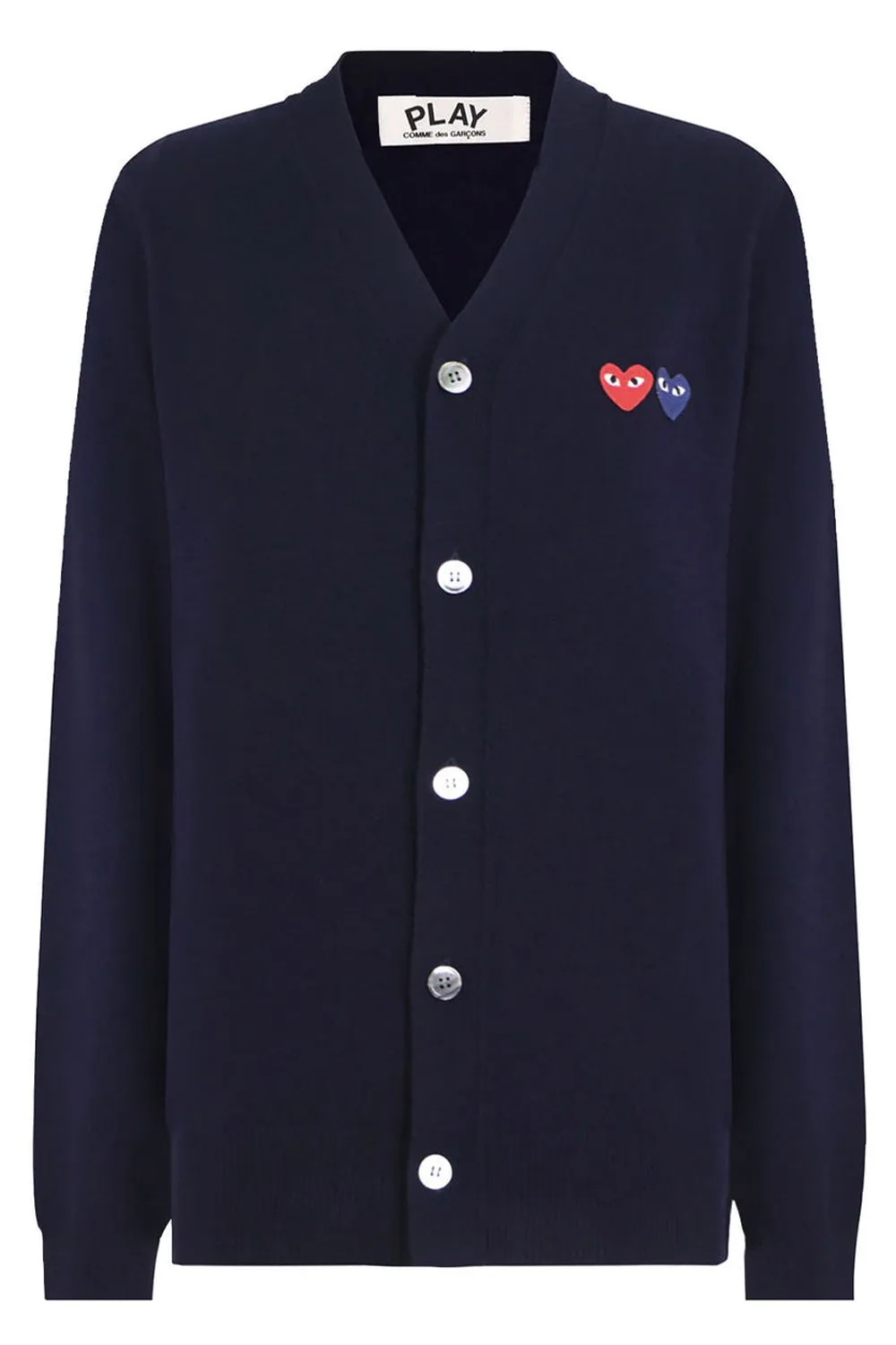 PLAY MENS V-NECK DOUBLE HEART CARDIGAN | NAVY/RED&BLUE HEARTS