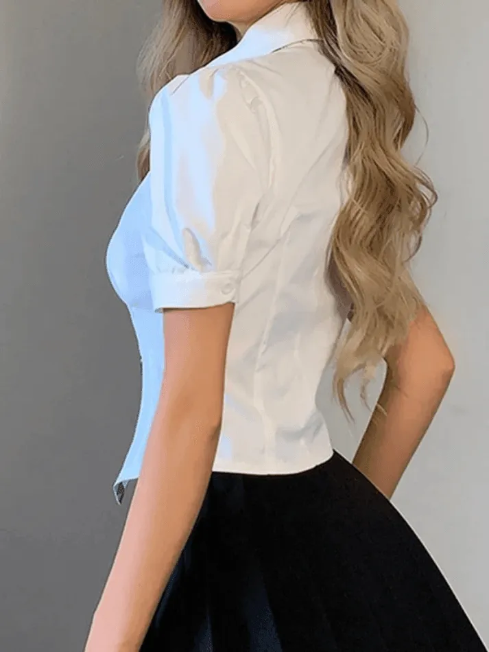 Uniwim ootd Tie Design White Cropped Blouse