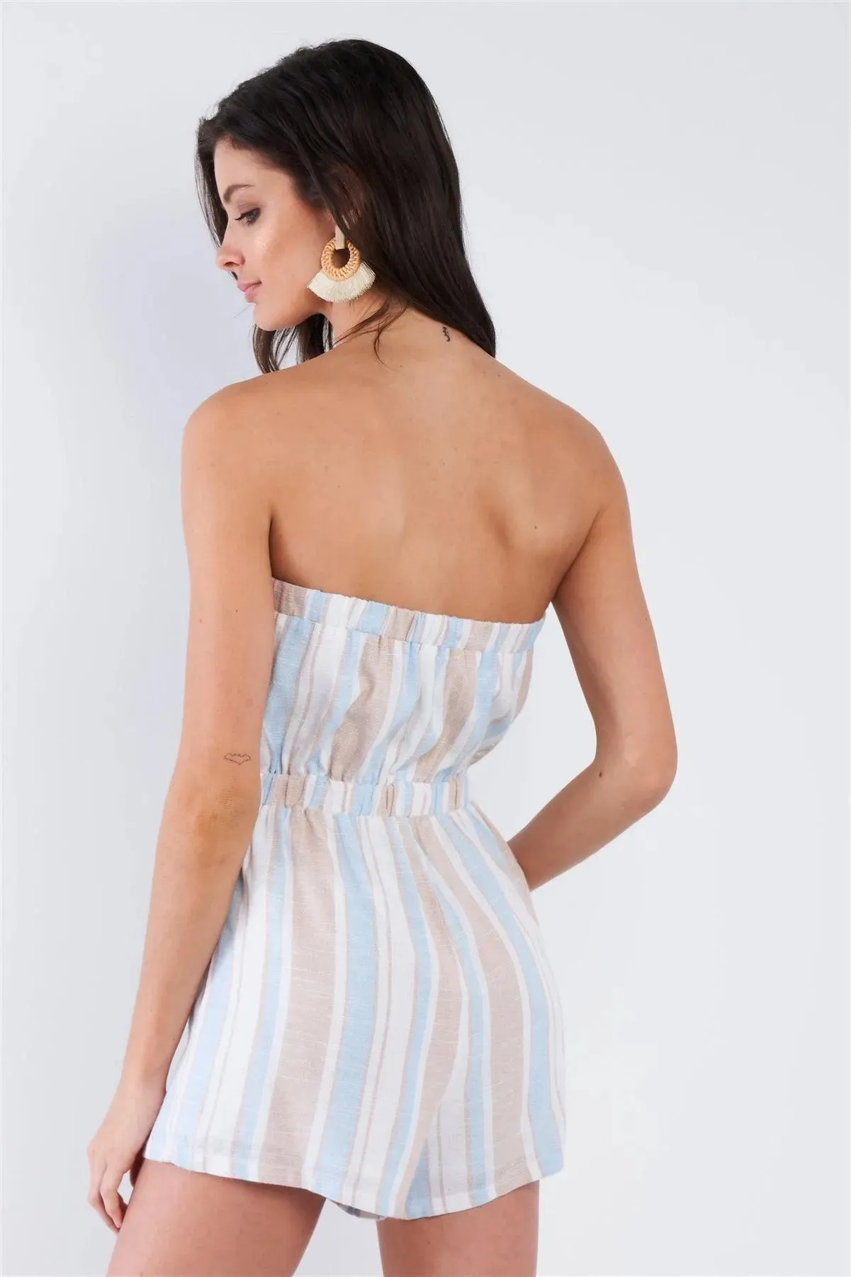 White Light Blue Taupe Tube Top Mini Short Romper