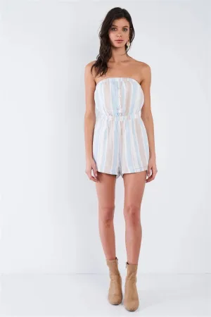 White Light Blue Taupe Tube Top Mini Short Romper