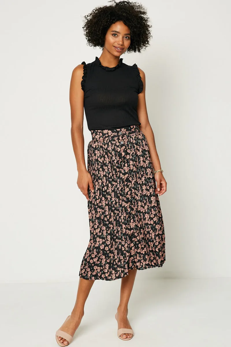 Womens Floral Pleated Midi Skirt