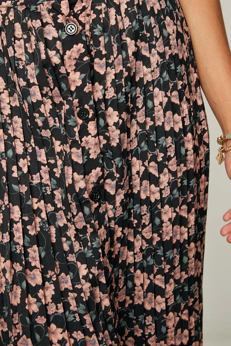 Womens Floral Pleated Midi Skirt