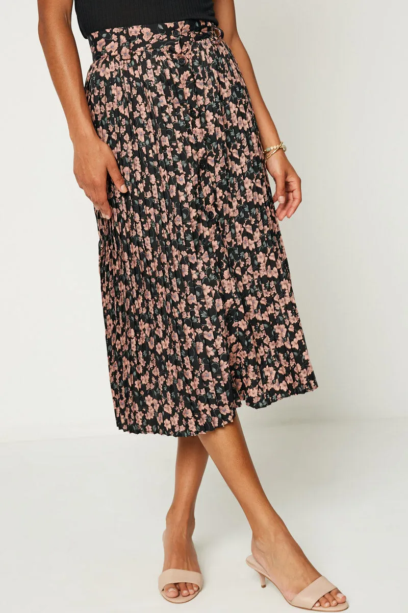 Womens Floral Pleated Midi Skirt